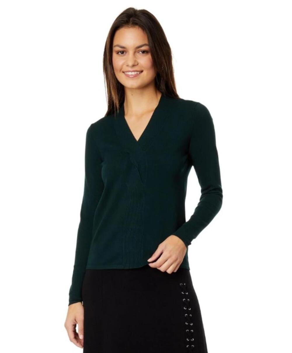 ELLIOTT LAUREN Womens Marella Fitted Sweater Large Evergreen Twist Detail NWT